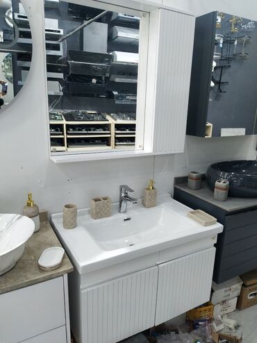 hamam ref: Mətbəx və/və ya vanna otağı üçün ağ rəngli lavabo və şkaf dəsti -