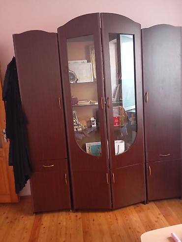 Qonaq otağı üçün şkaf-vitrin dəsti - Material: tünd qəhvəyi
