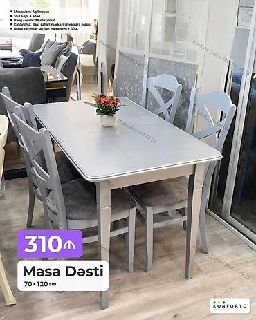 Məhsul: Masa Dəsti - Ölçü: 70 × 120 sm - Komplekt: 1 masa + 4 ədəd