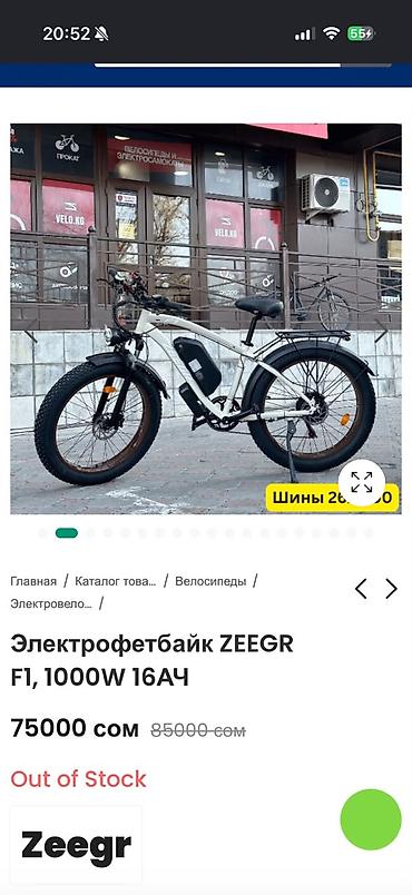 фат: Электрофэтбайк ZEEGR F1, 1000W, аккумулятор 16 А·ч. Особенности: - — 4