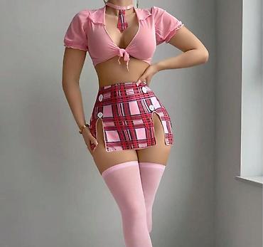 Костюмы: Qadınlar üçün 3 hissəli dəst – mini ətək, qısa köynək və qalstuk — 2