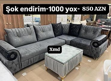 Ev üçün mebel: Künc divan dəsti – boz rəngdə, klassik-modern dizayn. - Künc L-formalı — 1