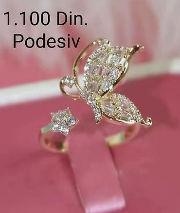 prsten swarovski cena: Pozlaćeni prsten od hirurskog čelika, sa leptirićem – podesiv model - — 7