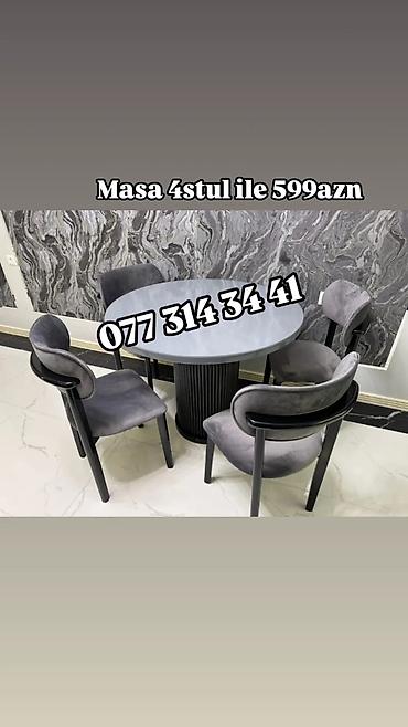 Masa və oturacaq dəstləri: Masa və 6 stul dəsti – Xmd • Komplekt: 1 yemək masası + 6 ədəd stul — 50
