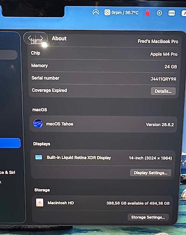macbook sahibinden: Apple MacBook Pro 14" (2024, noyabr buraxılışı) - Çip: Apple M4 Pro - — 1