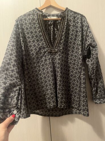 zara bluze i majice: Zara, XS (EU 34), Cotton, Plaid, color - Grey