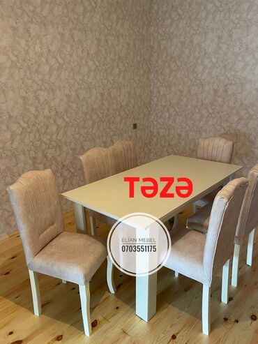mermer masalar: Qonaq otağı üçün, Yeni, Açılmayan, Dördbucaq masa, 6 stul, Azərbaycan