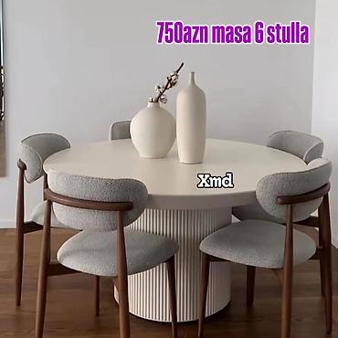 Dəyirmi yemək masası və 6 stul dəsti - Masa: dairəvi forma, krem‑ağ at lalafo.az — 1 Dəyirmi yemək masası və 6 stul dəsti - Masa: dairəvi forma, krem‑ağ — 1