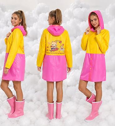 jacke: Šarena kabanica s kapuljačom za kišu – žuto/roze - Model: duža — 2