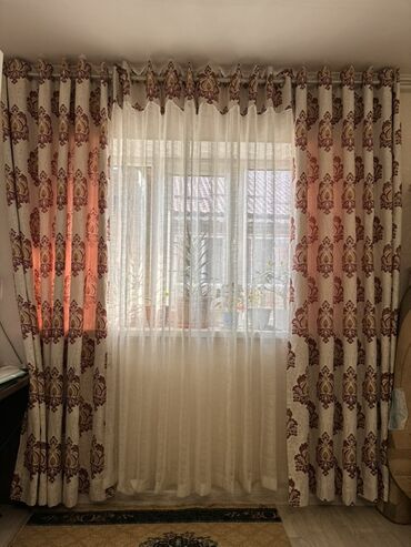 шторы для кухни с балконом: Шторалар комплекти, Комплектте тюлу бар, Даяр буюм, Конок бөлмөсү үчун
