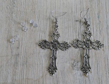 серебряный крест: Богемные серьги кресты (барокко), высота 6 см