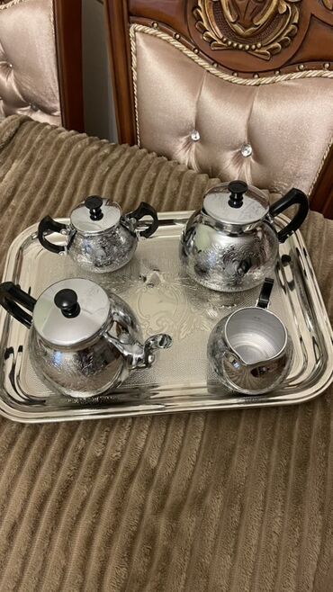 Mətbəx aksesuarları: Çay dəsti, rəng - Gümüşü, Metal, 4 nəfərlik