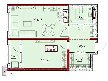 urpaq: 2 комнаты, 66 м², Киргизия 1 Элитка, 2 этаж, ПСО (под самоотделку) — 2