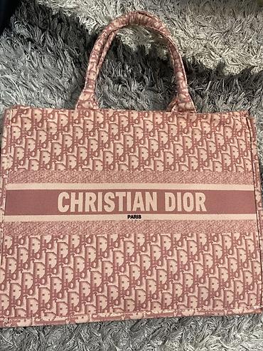 Çantalar: Christian Dior Book Tote tipli çanta – çəhrayı/bej monoqram naxışlı — 1