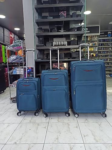 Çamadanlar: 3-lü tekstil çamadan dəsti – mavi rəng - 3 ölçü: kiçik, orta və böyük — 1