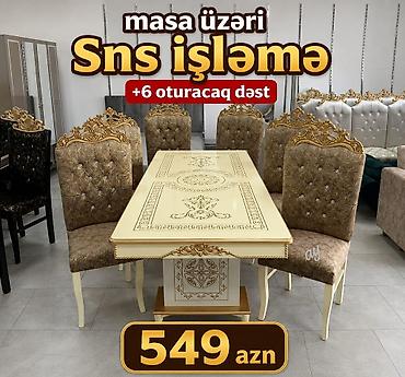 Masa və oturacaq dəstləri: Masa və 6 stul dəsti – Xmd • Komplekt: 1 yemək masası + 6 ədəd stul — 68