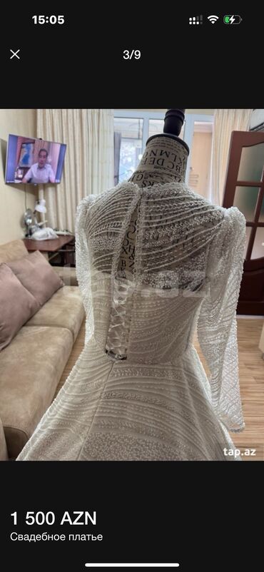 Toy paltarları: Zərif krujeva detalları və uzun ətəyi olan, ağ rəngli gəlinlik — 11