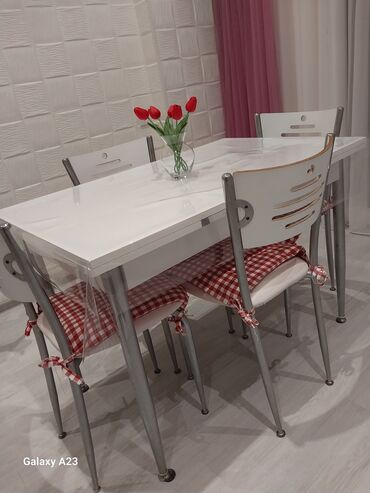kuxna masasi: Для кухни, Б/у, Раскладной, Прямоугольный стол, 4 стула, Турция