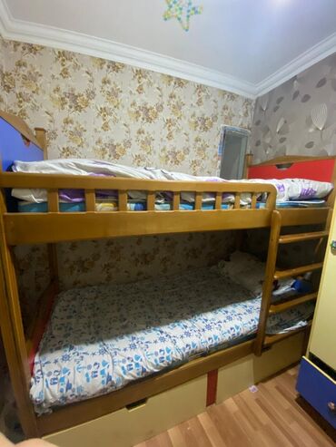 Детские двухъярусные кровати: Для девочки и мальчика, Кровать, С матрасом, С выдвижными ящиками, Дерево