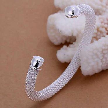 prstenje swarovski: Srebrna narukvica 925 – pletena mrežasta manžeta - Materijal: srebro — 1