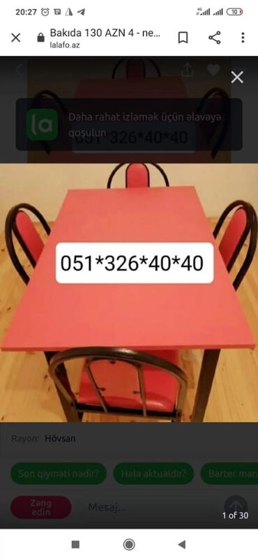 Masa və oturacaq dəstləri: Stol stul Masa destleri Istediyim Rengde Kojadan ve Parcadan Tek-Tek — 11