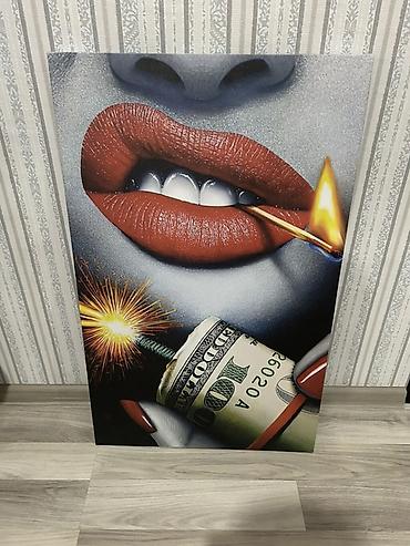 bez parca: Mövzu: 3 parçalı müasir divar tablo seti – “Red Lips & Money” — 1