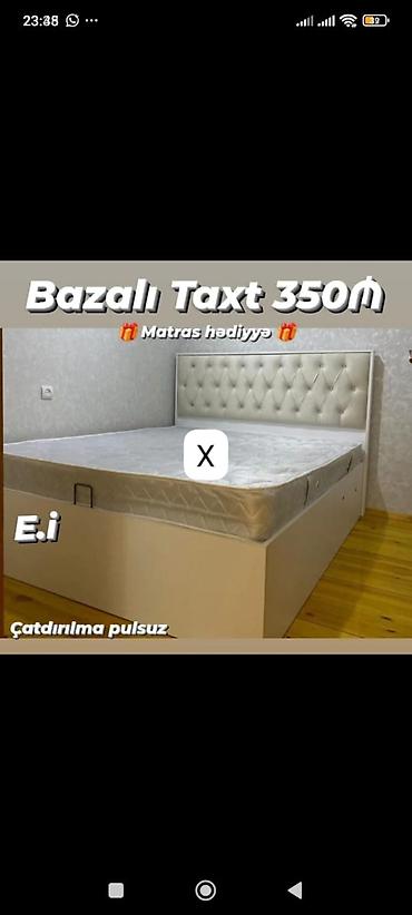 Bazalı taxt – 350₼ - Komplekt: matras hədiyyə - Başlıq: yumşaq süni