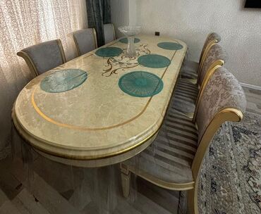 metbex desti: Для гостиной, Б/у, Овальный стол, 6 стульев