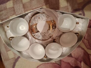 Mətbəx aksesuarları: Çay dəsti, rəng - Ağ, Farfor