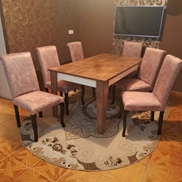 стуля: Для гостиной, Б/у, Прямоугольный стол, 6 стульев