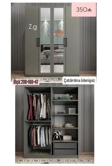 мебель горка: *Dolab 4 qapılı💫yeni və sifarişlə 350Azn* ◻️Ölçü-200×160×47
