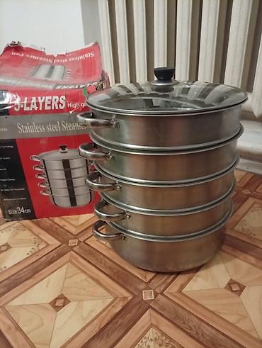бамбуковые пароварки: Пятиярусная пароварка из нержавеющей стали (5-LAYERS Stainless Steel — 2