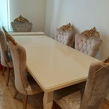 Qonaq otağı üçün, İşlənmiş, Açılan, Dördbucaq masa, 6 stul