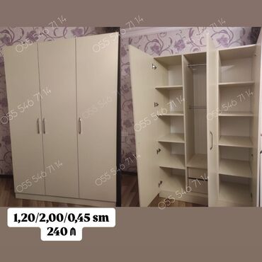 Dolablar: Yeni, 3 qapılı Düz dolab, Qarderob, paltar dolabı