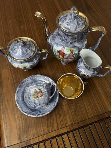 cay daslari satilir: Çay dəsti, rəng - Göy, Farfor, 6 nəfərlik, Almaniya