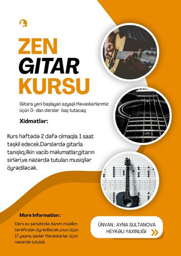 gitara kursları: Dərslər 15 Sentyabr 2025 tarixindən başlayacaq,ders saatları size