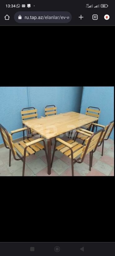 Bağ, çöl masa və oturacaq dəstləri: Yeni, Dördbucaq masa, 4 stul, Açılmayan, Stullar ilə, Taxta, Azərbaycan — 3