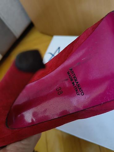 lakovane gleznjace: Crvene ženske salonke na visoku štiklu, 13cm - Materijal: antilop — 2