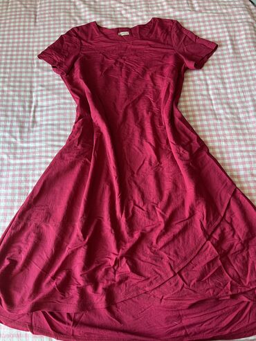 бордовое бархатное платье: Повседневное платье, Лето, Короткая модель, L (EU 40), XL (EU 42)