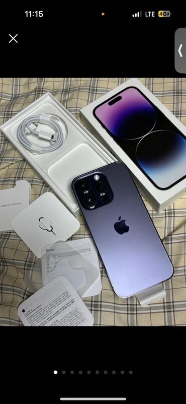 скупка macbook: IPhone 14 Pro, Колдонулган, 256 ГБ, Deep Purple, Кабель, 83 %