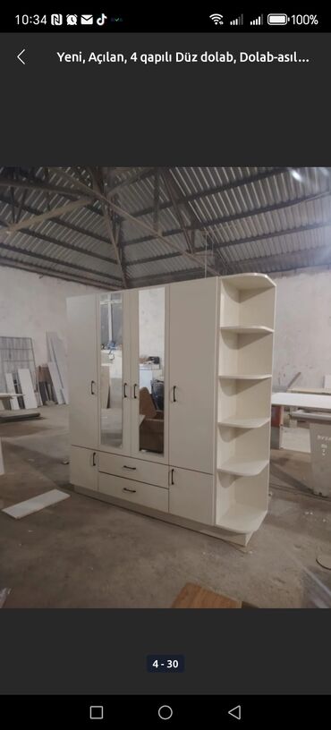 Dolablar: Açılan, 4 qapılı Düz dolab, Qarderob, paltar dolabı — 21