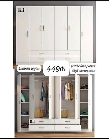 2107 qapi: Ağ rəngli 5 qapılı geyim dolabı - Ölçü: 200 x 240 x 47 sm - Daxili — 1