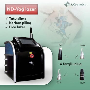 Lazer aparatları: Nd-yağ lazer (tatu silmə və karbon pilinq) -4 fəqli ucluq 532nm 755nm