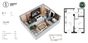 Продажа квартир: 1 комната, 50 м², Элитка, 4 этаж, ПСО (под самоотделку)
