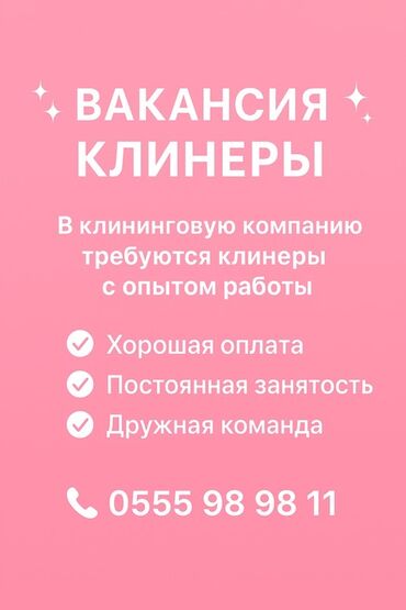 работа на дому с ежедневной оплатой на банковскую карту: Талап кылынат Тазалоочу, Мектеп, Иш тартиби: Ийкемдүү график