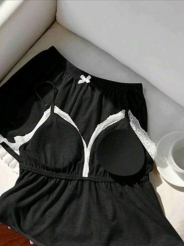 Ночнушки: Qadın pijama dəsti – 2 parça - Rəng: qara, ağ krujeva detalları ilə - at lalafo.az — 4 Ночнушки: Qadın pijama dəsti – 2 parça - Rəng: qara, ağ krujeva detalları ilə - — 4