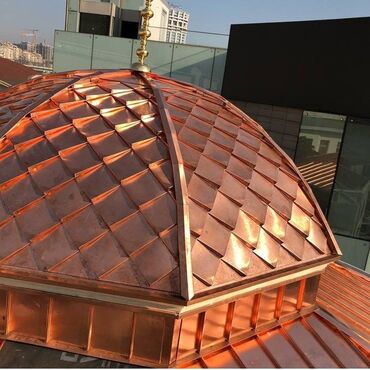 Çerepitsa: Mis (bürünc rəngli) günbəz və dam örtüyü işi - Material: təbii mis