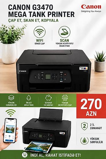 Printer və kseroks aparatları: Canon G3470 MegaTank printer – çoxfunksiyalı inkjet həll: - Çap, skan — 1