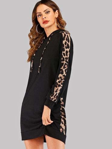 leopard print haljine: 3XL (EU 46), color - Black, Cocktail, Long sleeves