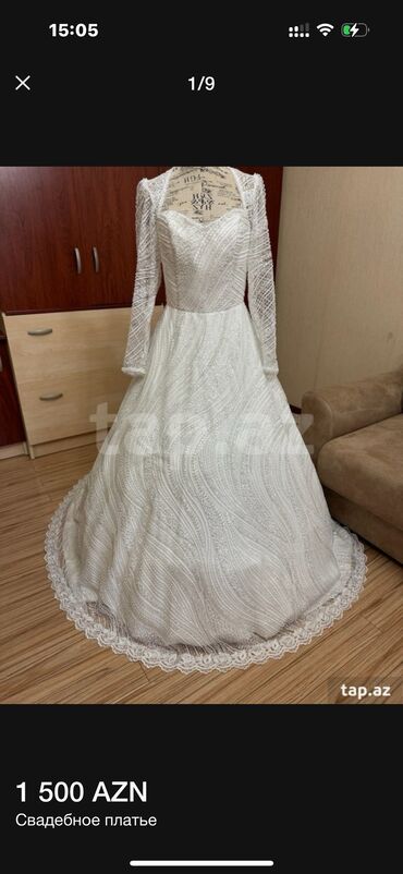 Toy paltarları: Zərif krujeva detalları və uzun ətəyi olan, ağ rəngli gəlinlik — 10